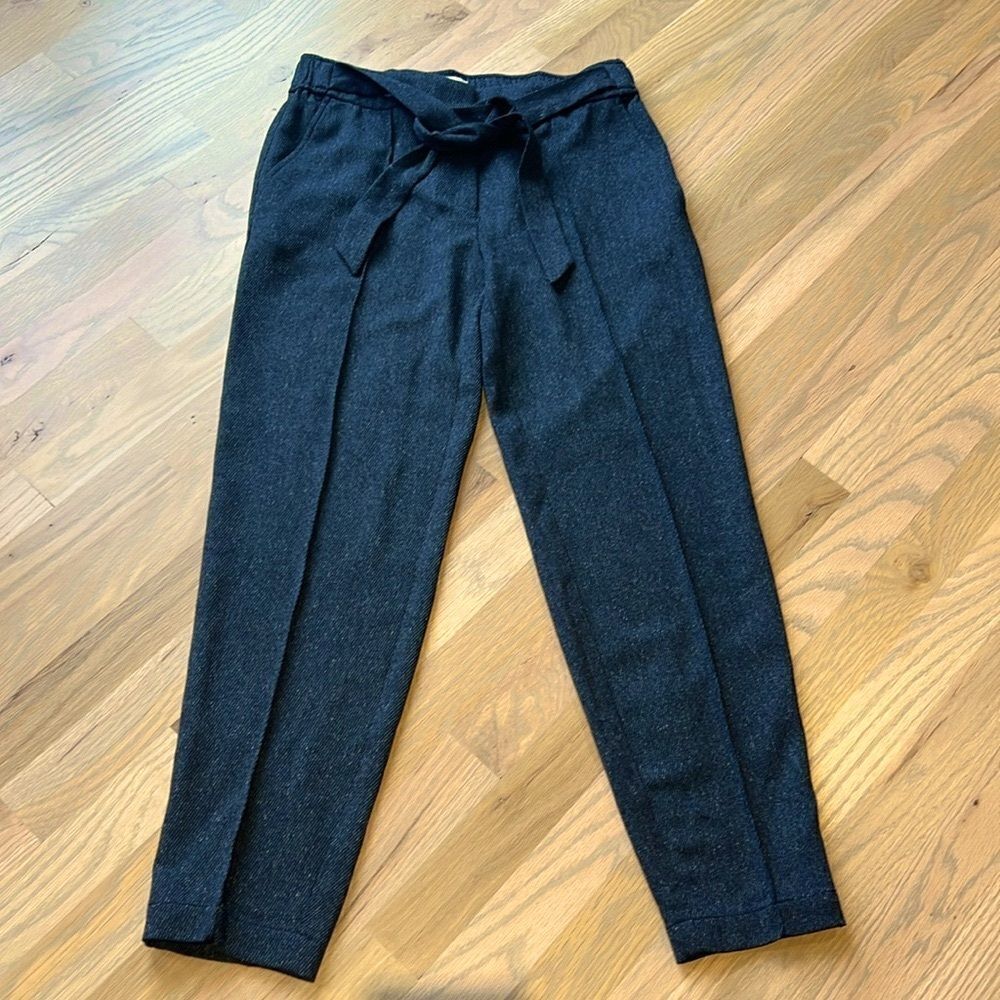 LOFT Paperbag Waist Navy Blue Speckled Cropped Pants Size 2